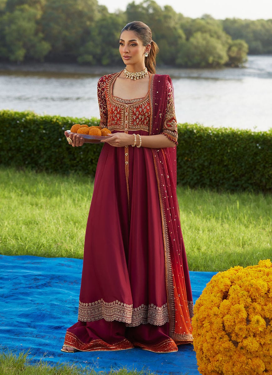 Anarq Crimson Kalidaar And Dupatta