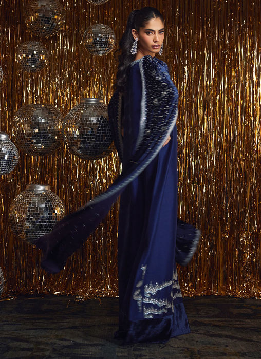 Elyra Velvet Shirt And Pre-Draped dupatta