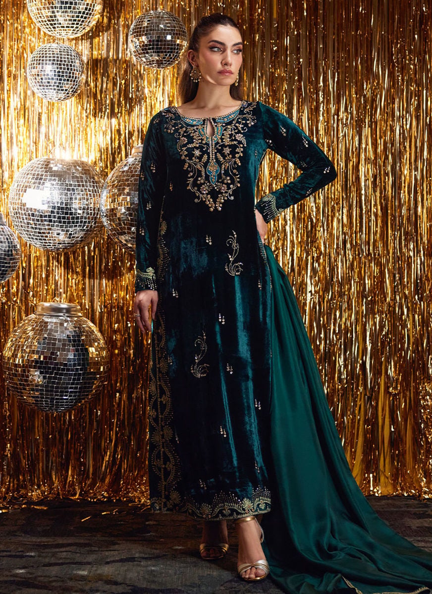 Gleen Forest Velvet Shirt And Dupatta