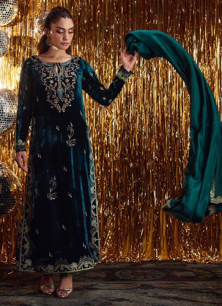 Gleen Forest Velvet Shirt And Dupatta