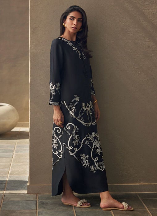 Serai Black Silk Kaftan