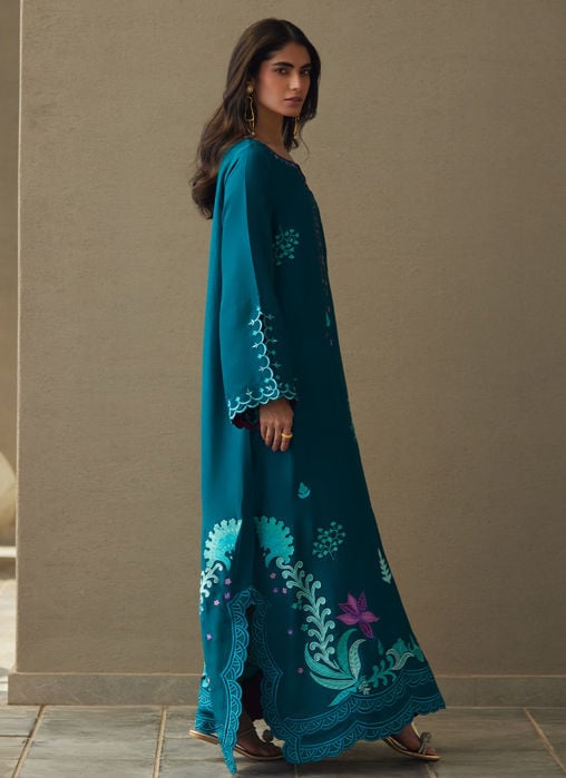 Azurea Teal Silk Kaftan