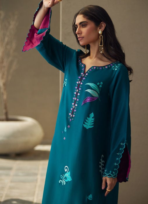 Azurea Teal Silk Kaftan