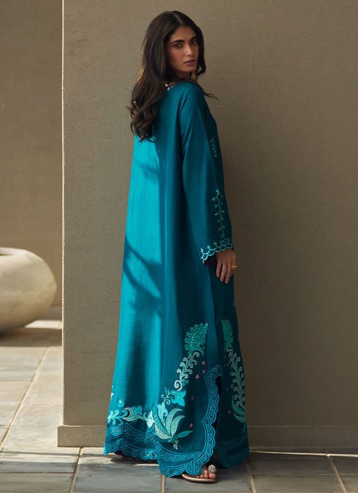 Azurea Teal Silk Kaftan