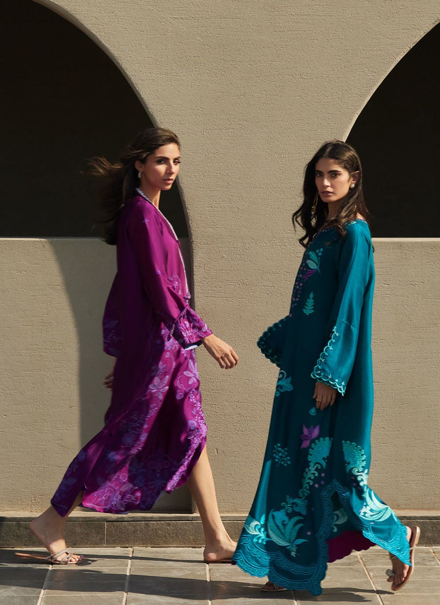 Azurea Teal Silk Kaftan