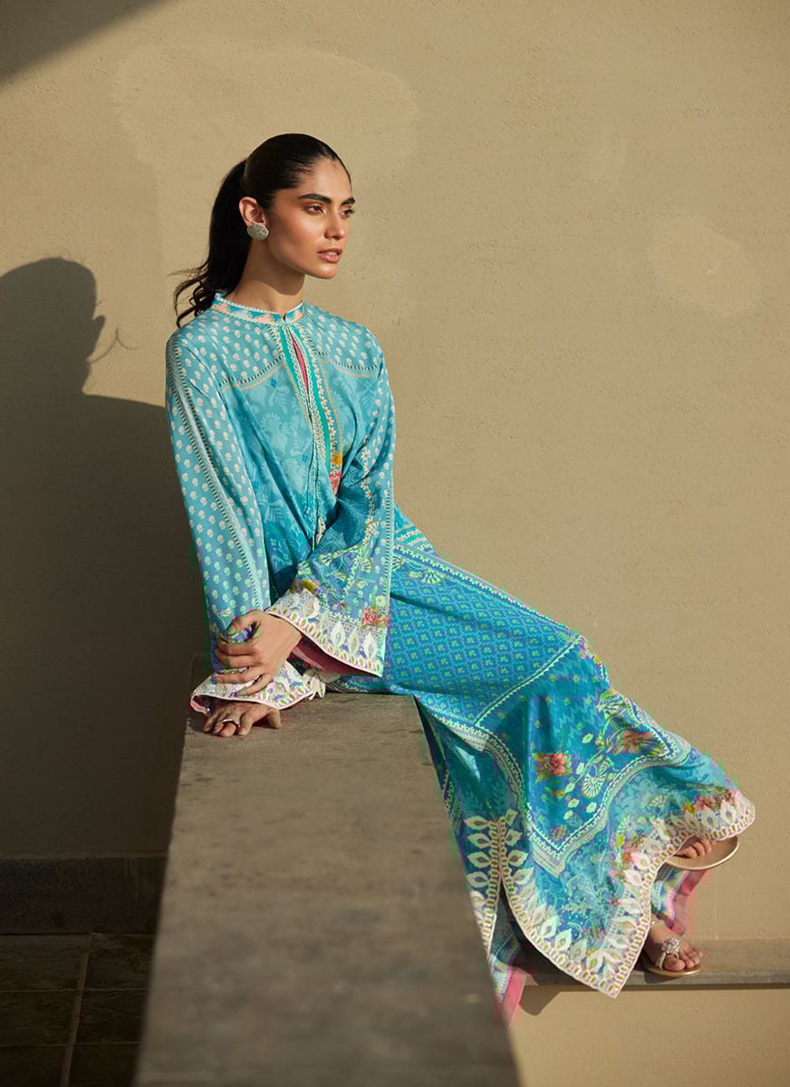 Amaris Sky-Blue Crepe Kaftan