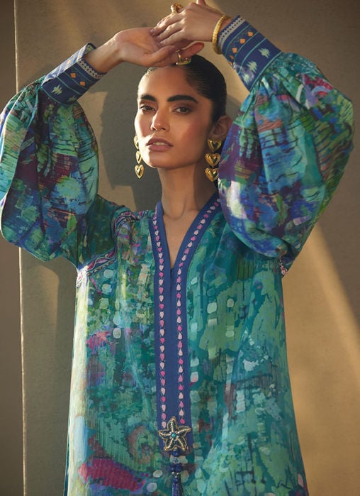 Tulum Blue Crepe Kaftan