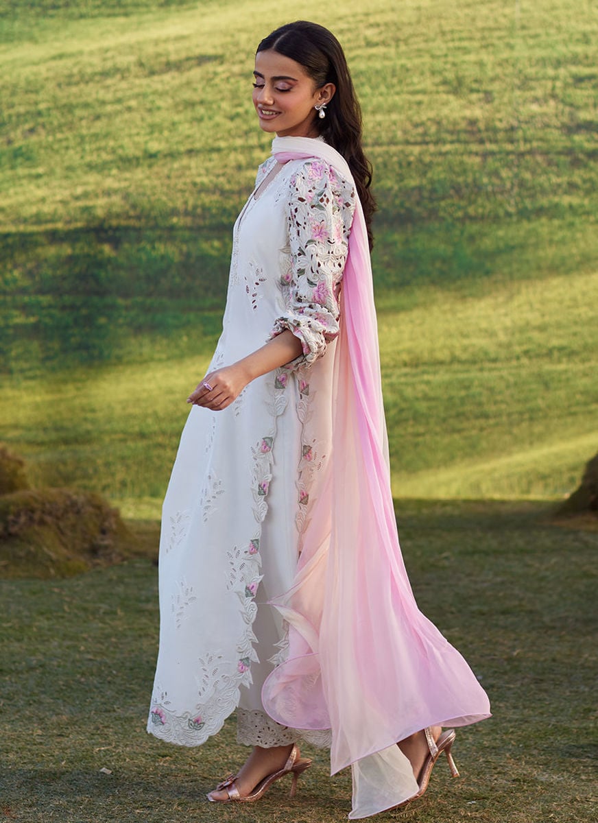 Rose Lace Shirt And Dupatta