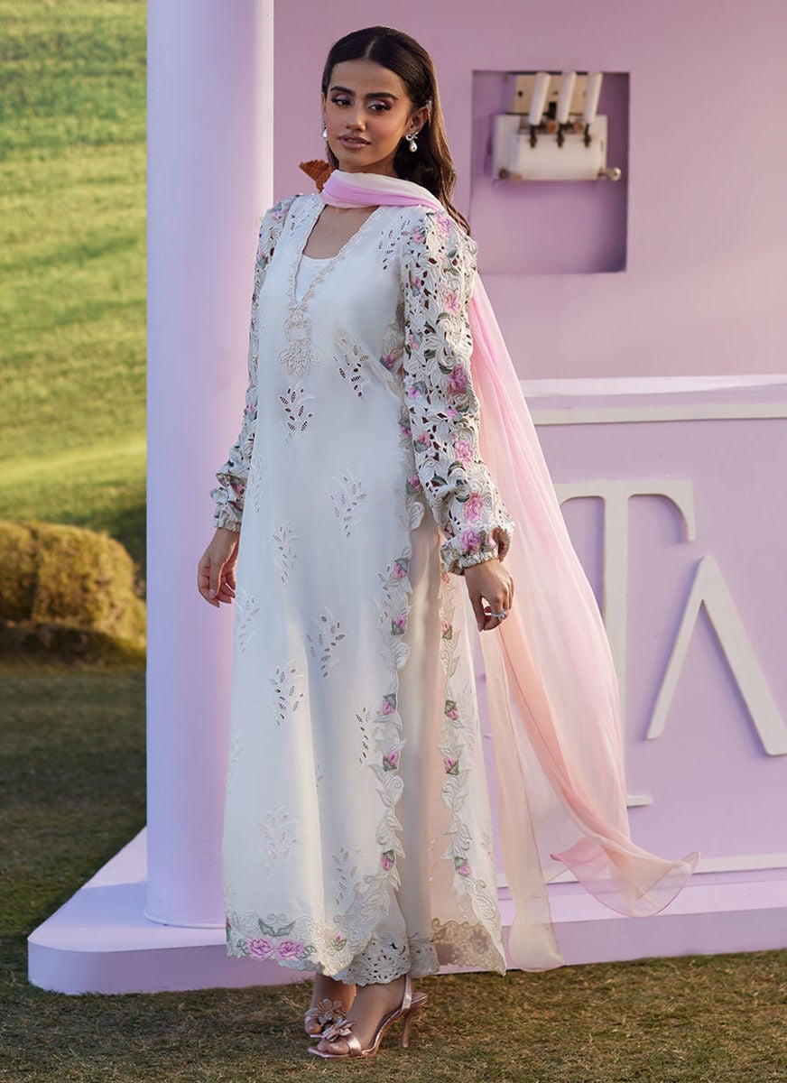 Rose Lace Shirt And Dupatta