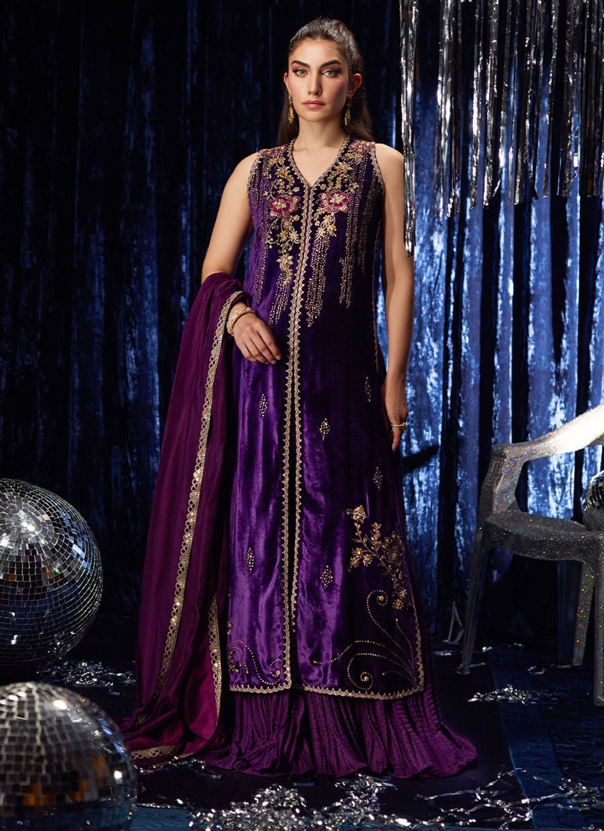 Amima Aubergine Shirt And Dupatta with pants