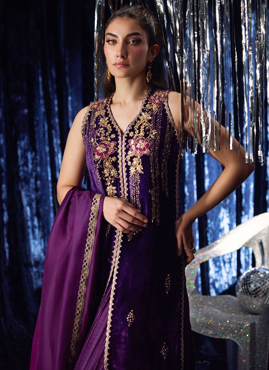 Amima Aubergine Shirt And Dupatta with pants