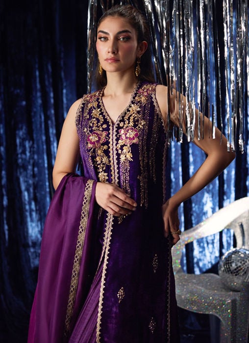 Amima Aubergine Shirt And Dupatta with pants