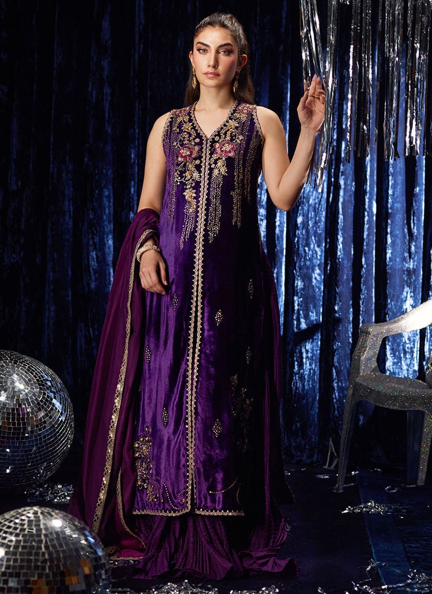 Amima Aubergine Shirt And Dupatta with pants