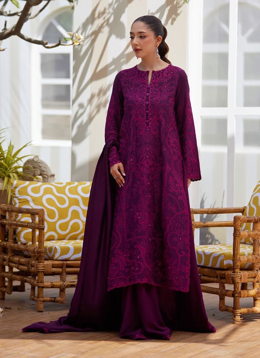 Sina Plum Shirt And Dupatta