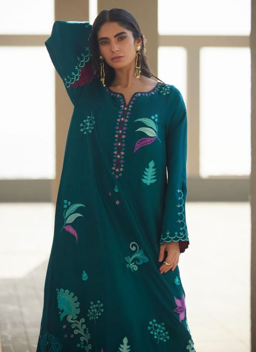 Azurea Teal Silk Kaftan