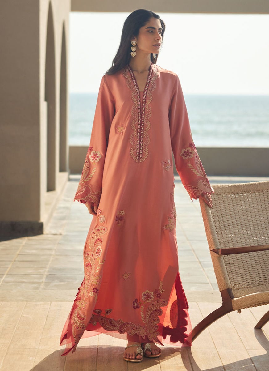 Nami Coral Silk Kaftan
