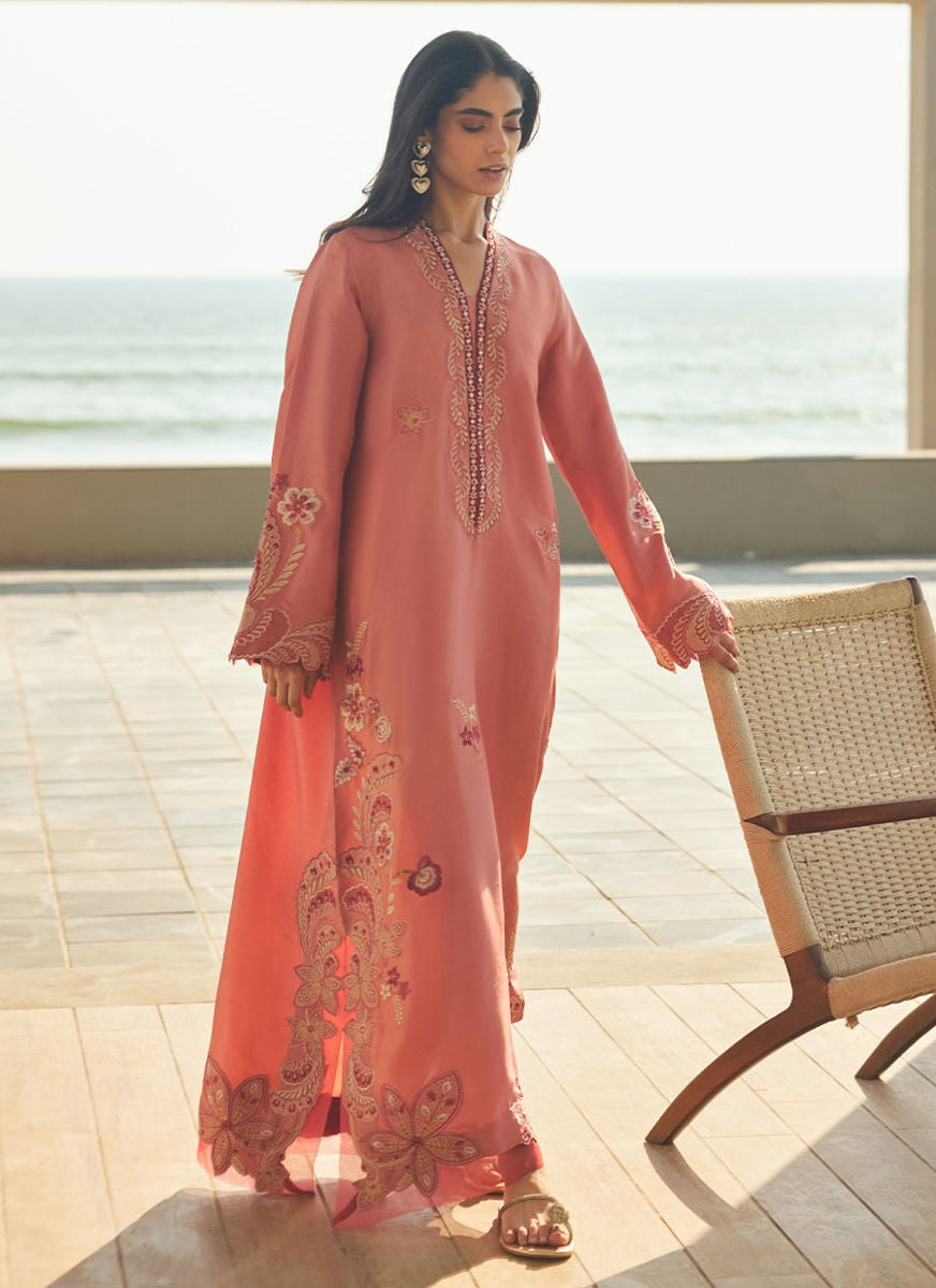 Nami Coral Silk Kaftan