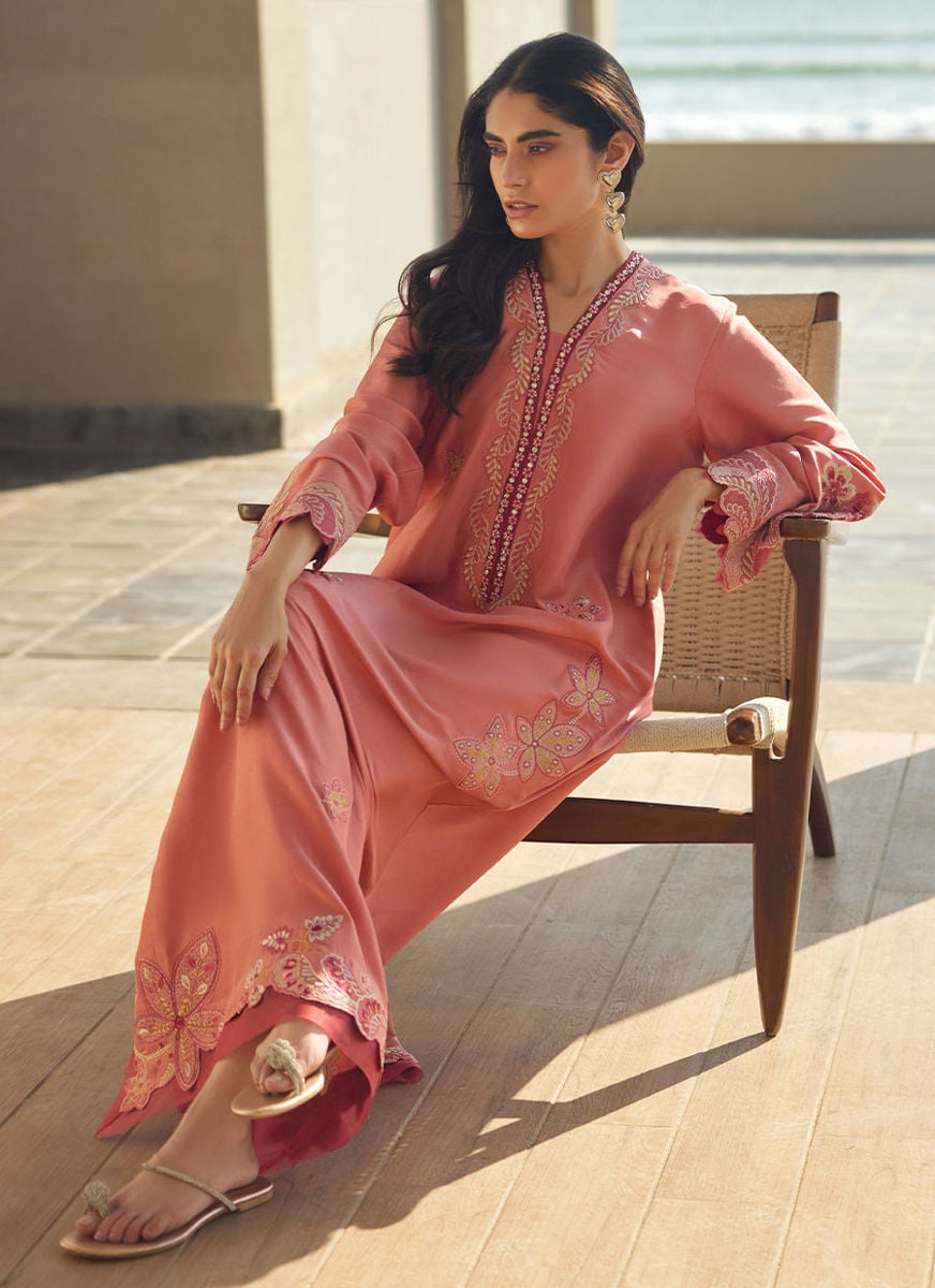 Nami Coral Silk Kaftan