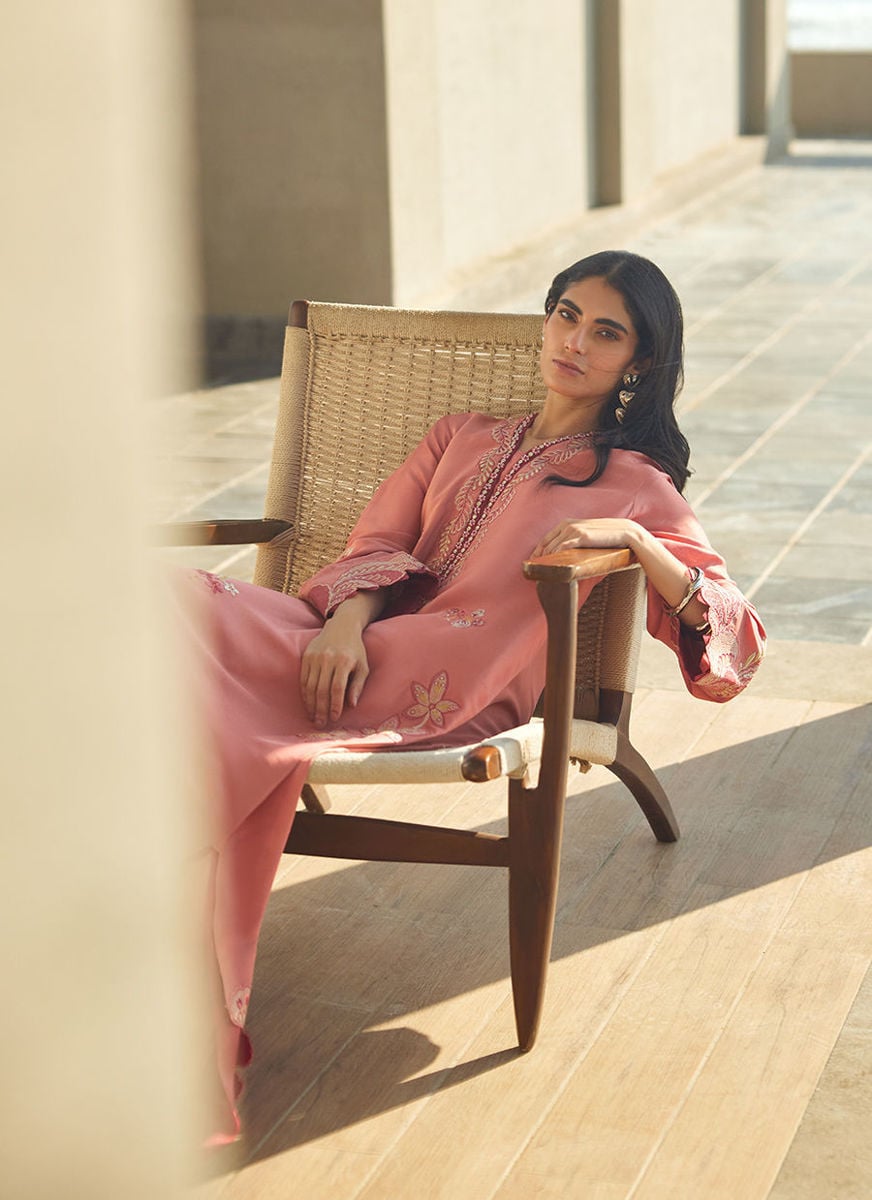 Nami Coral Silk Kaftan