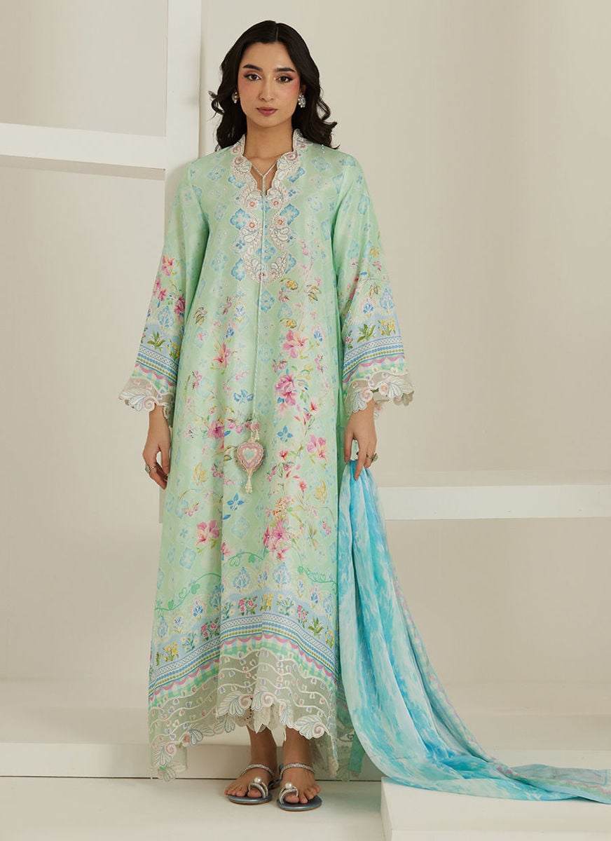 Runa Aqua Kaftan And Dupatta