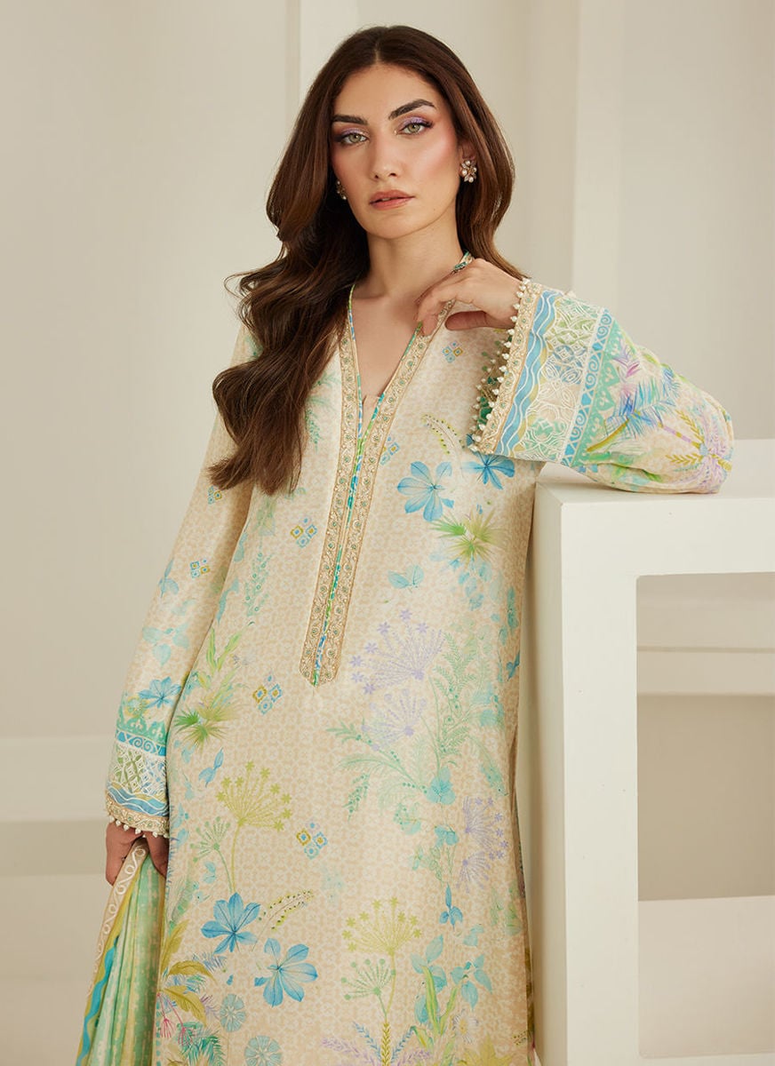 Palm Ivory Shirt And Dupatta
