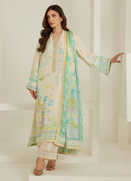 Palm Ivory Shirt And Dupatta