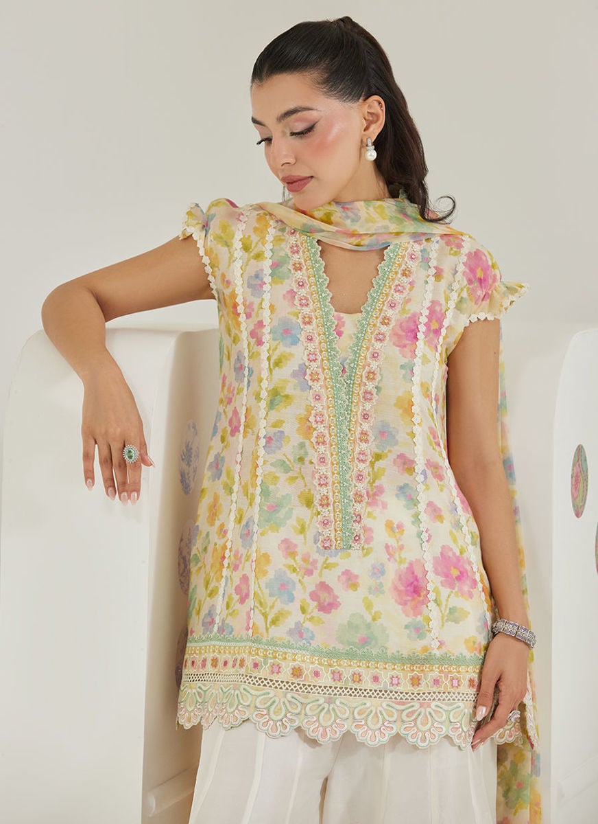 Runa Short Shirt And Dupatta with pants