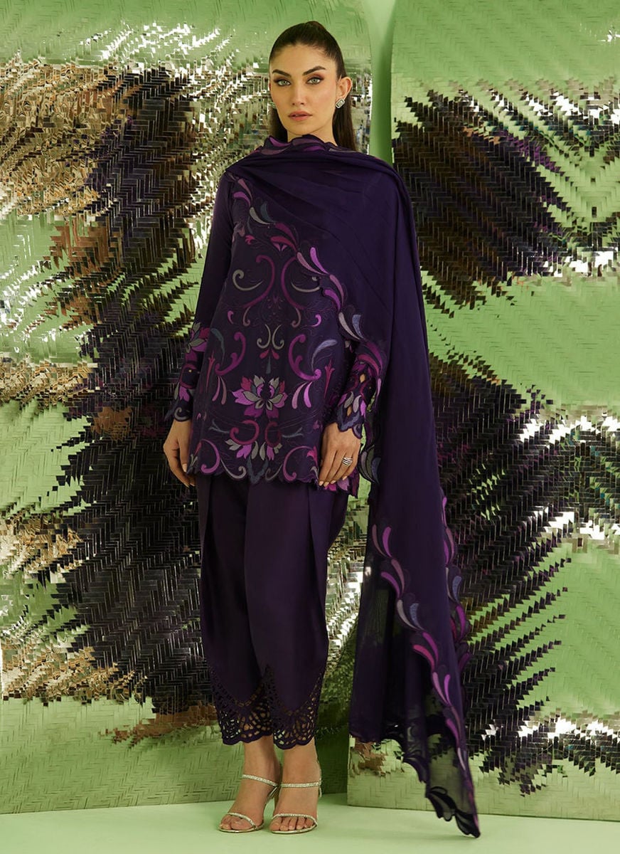 Noir Aubergine Shirt With Drape Dupatta And Pants