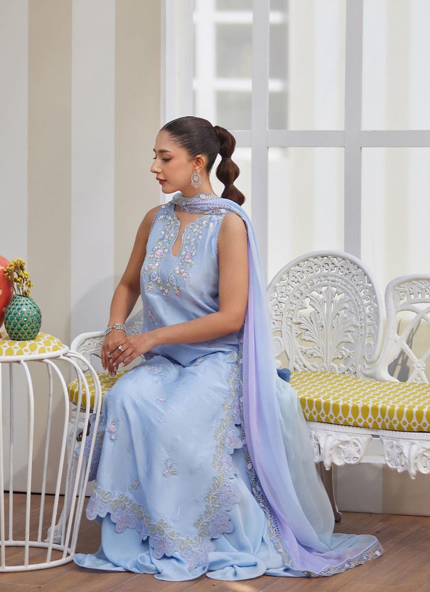 Zila Periwinkle Shirt And Dupatta