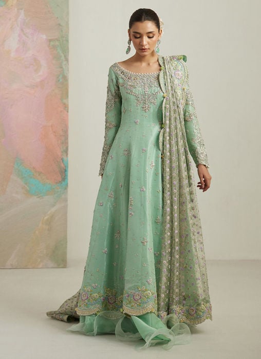 Kels Mint Hues Kalidaar And Lehnga