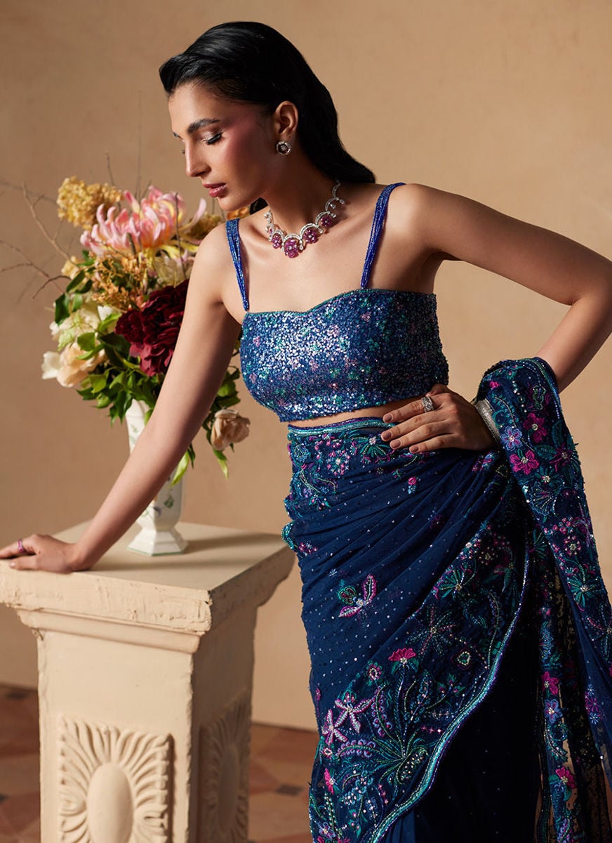 Sena Navy Blue Saree