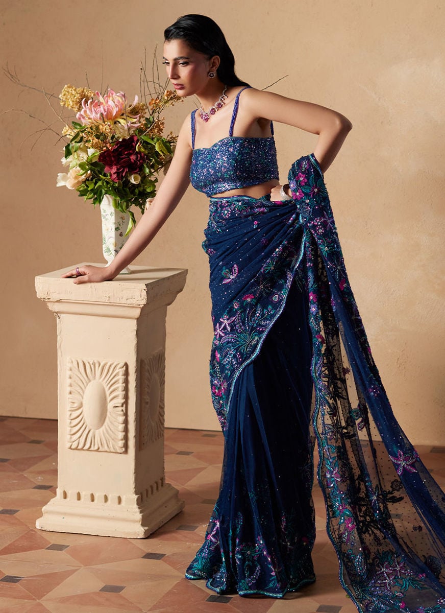 Sena Navy Blue Saree