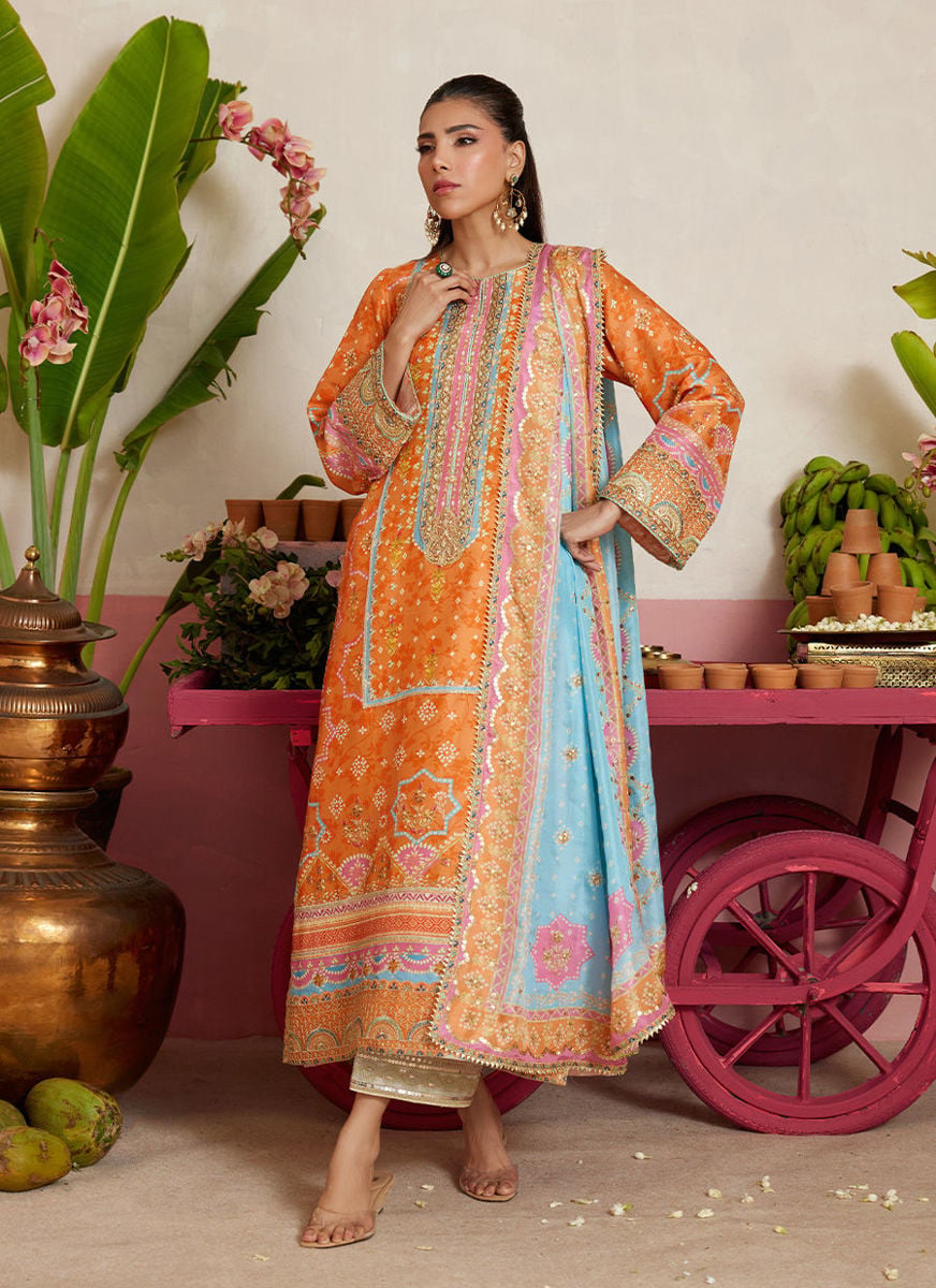 Jenna Tangerine Shirt And Dupatta