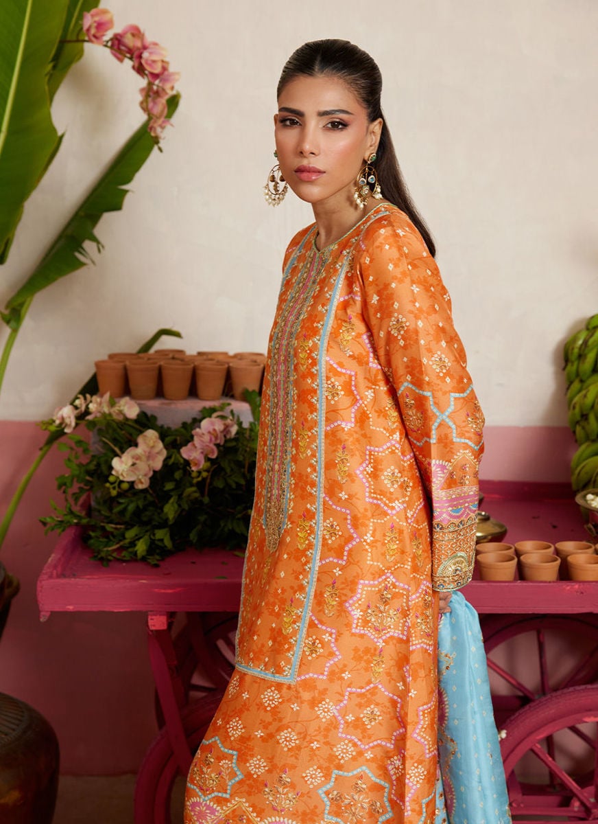 Jenna Tangerine Shirt And Dupatta