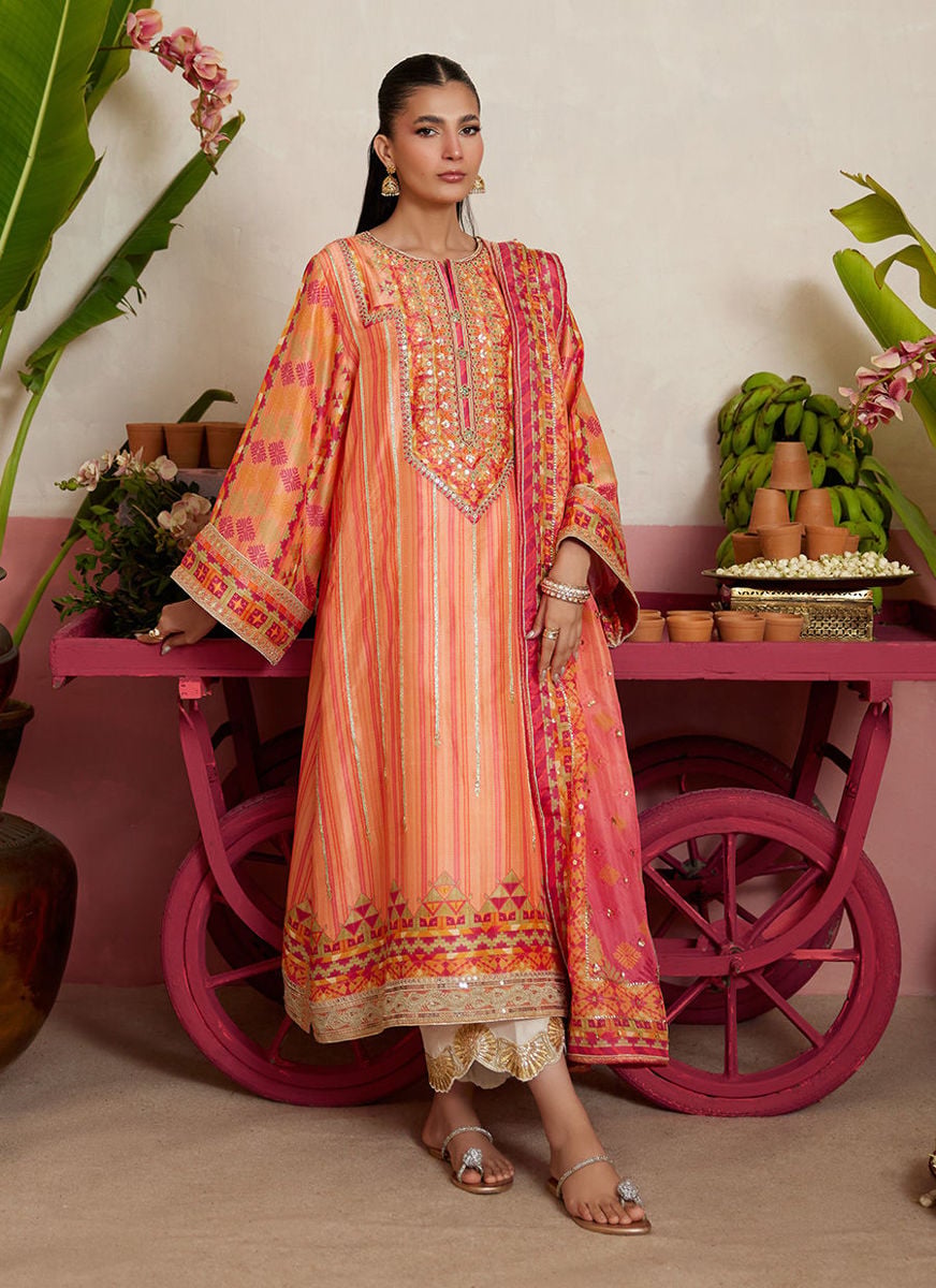 Romero Orange Shirt And Dupatta