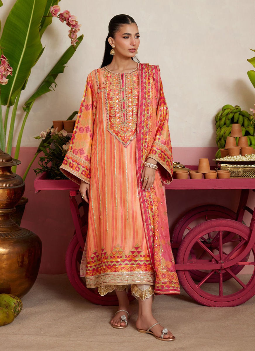 Romero Orange Shirt And Dupatta