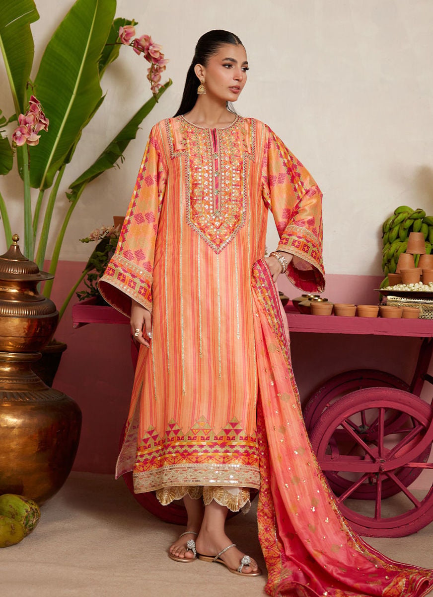 Romero Orange Shirt And Dupatta