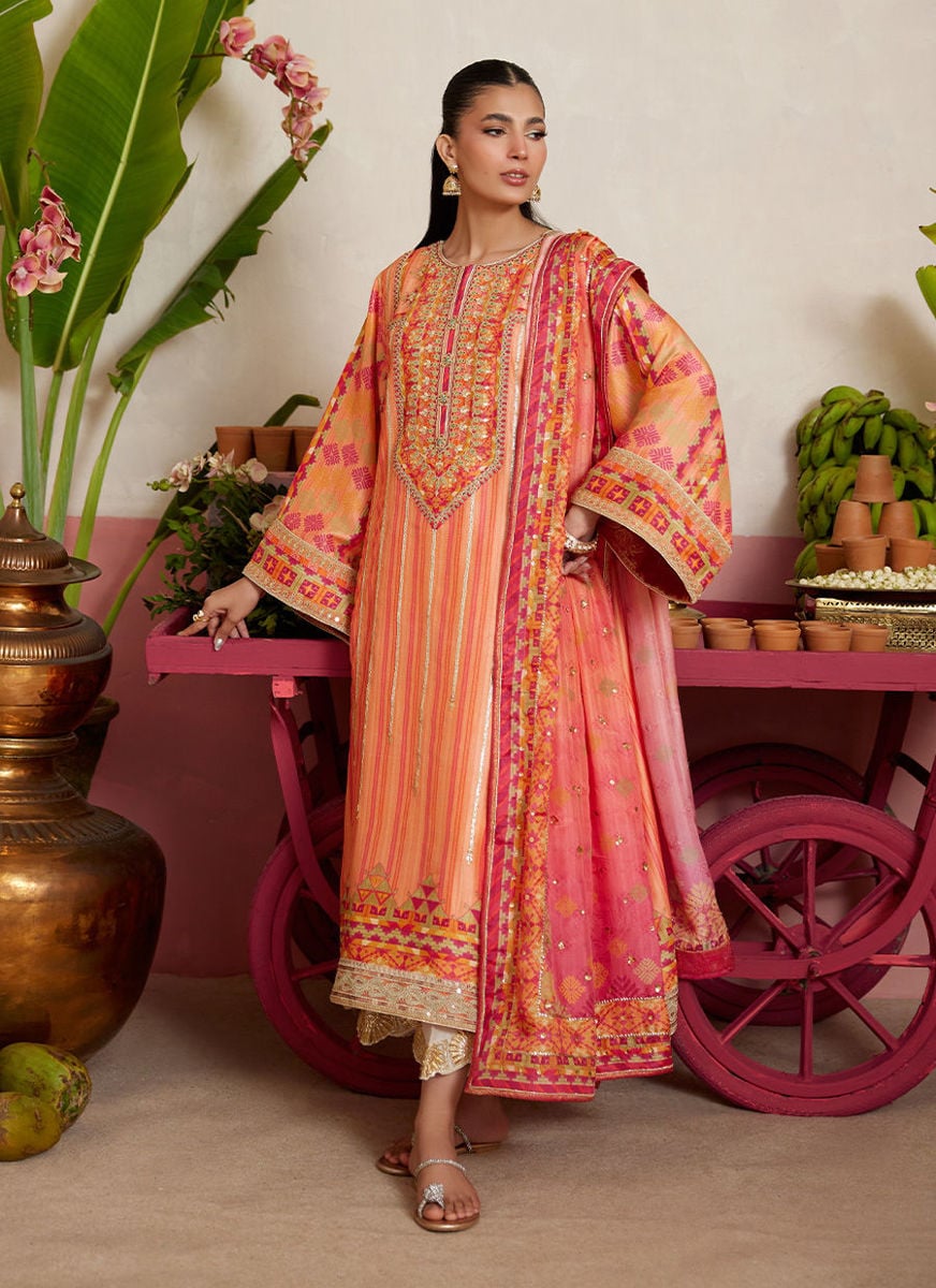 Romero Orange Shirt And Dupatta
