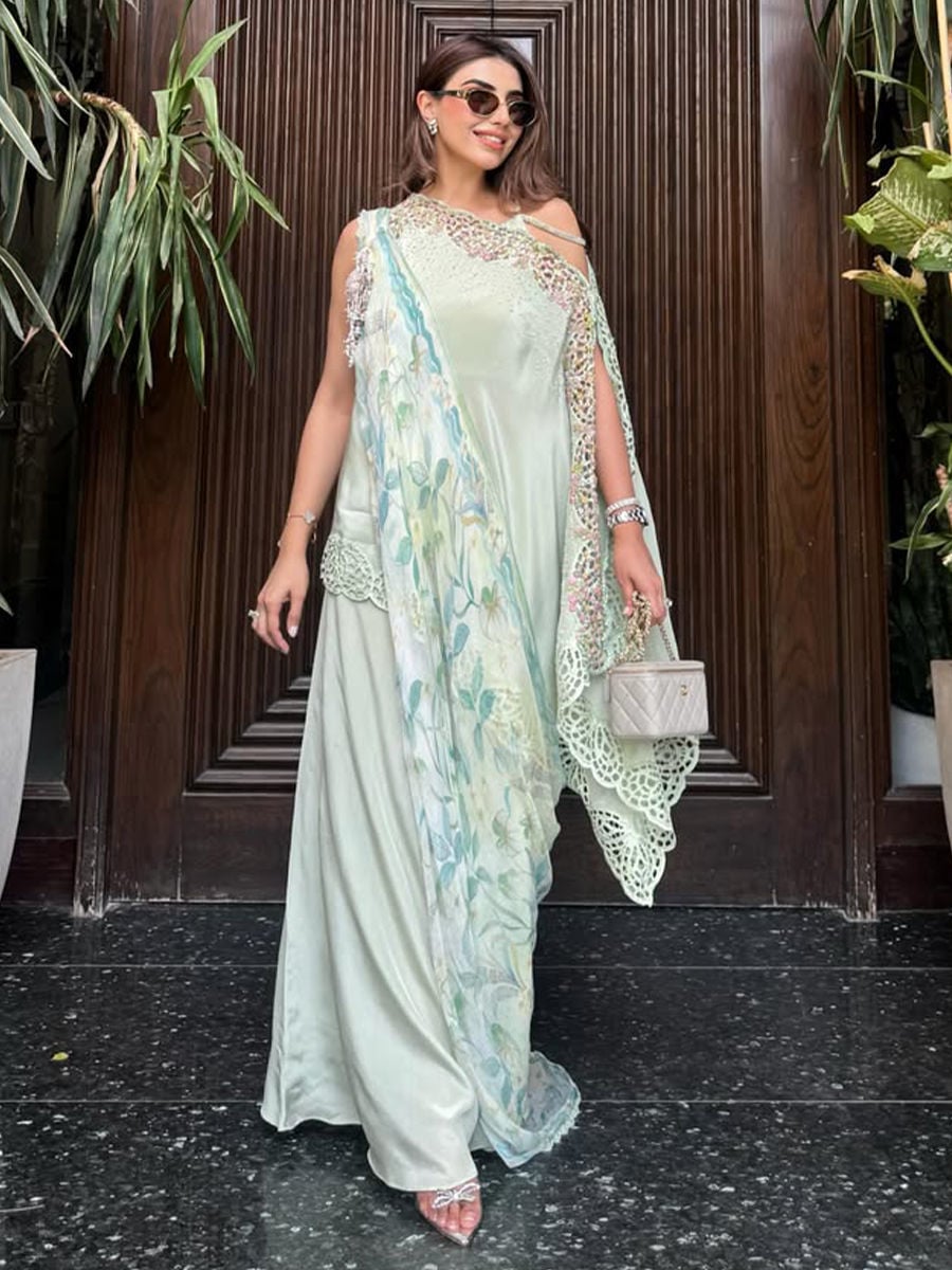Neha Maneka stuns in Aqua Solenne Shirt And Drape Dupatta