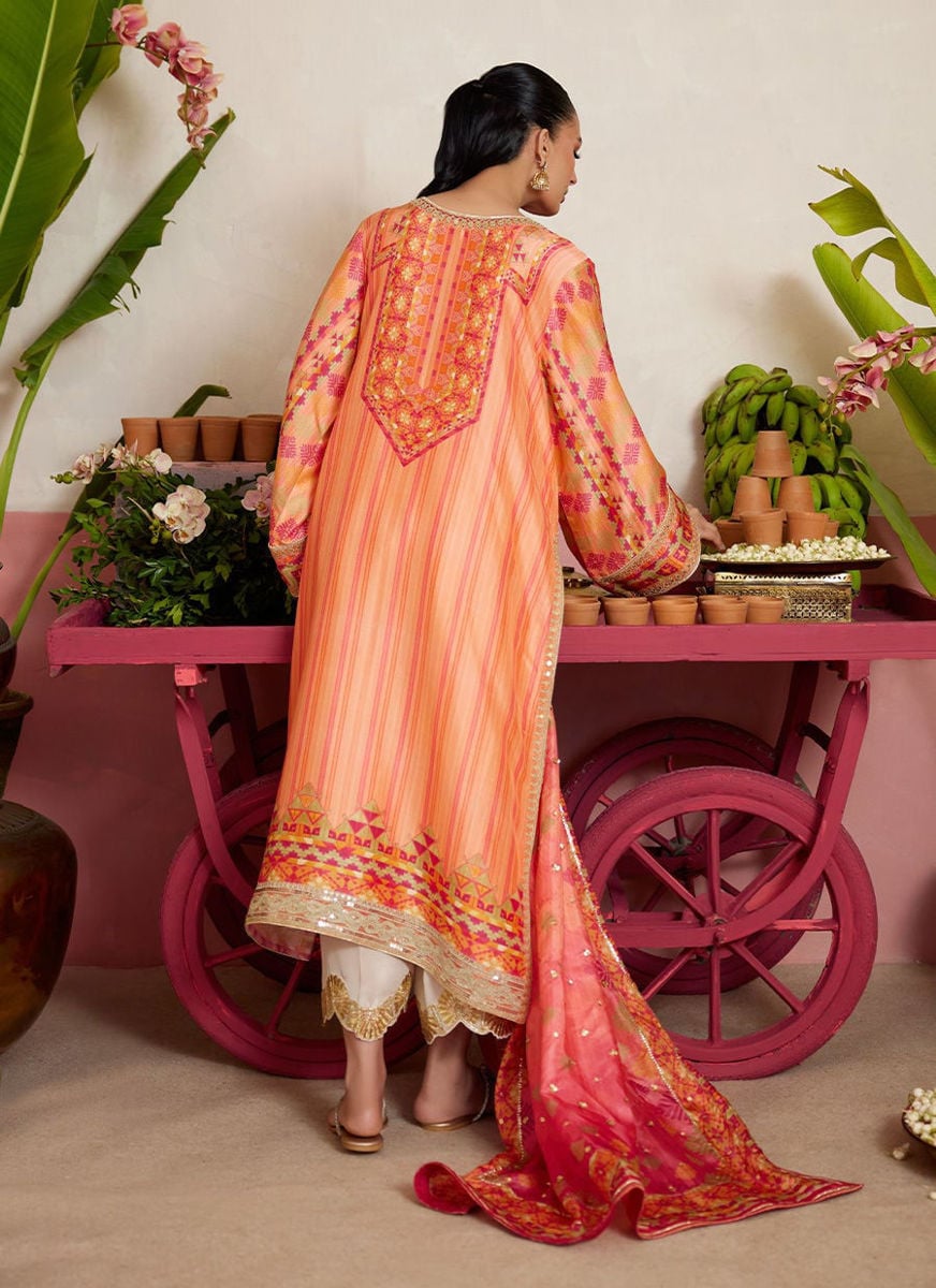 Romero Orange Shirt, Pants And Dupatta
